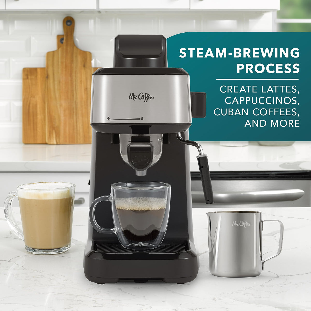 4-Shot Steam Espresso Cappuccino and Latte Maker with Stainless Steel Frothing Pitcher N2504