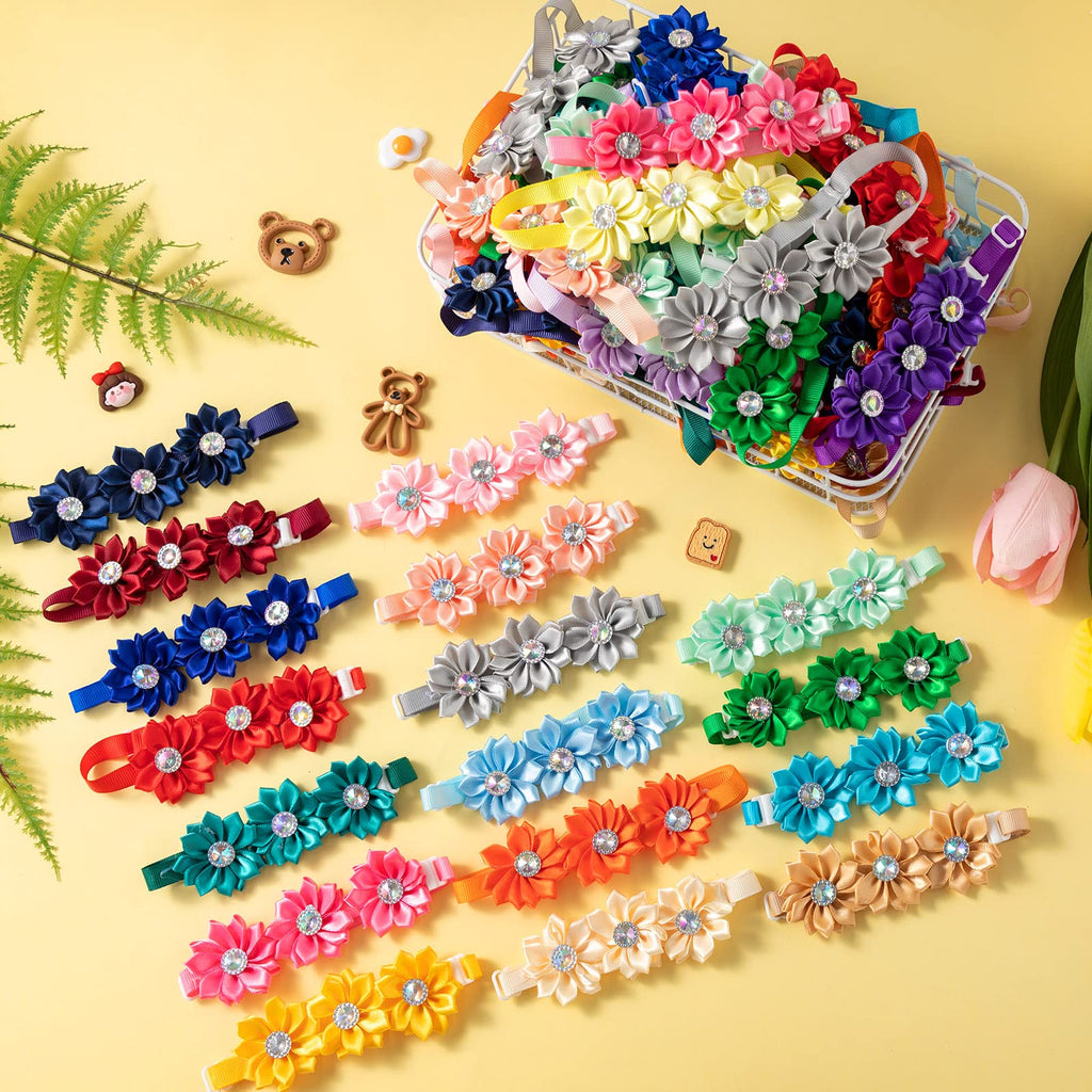 80 Pcs Dog Bowtie Flower Collar Adjustable W496305