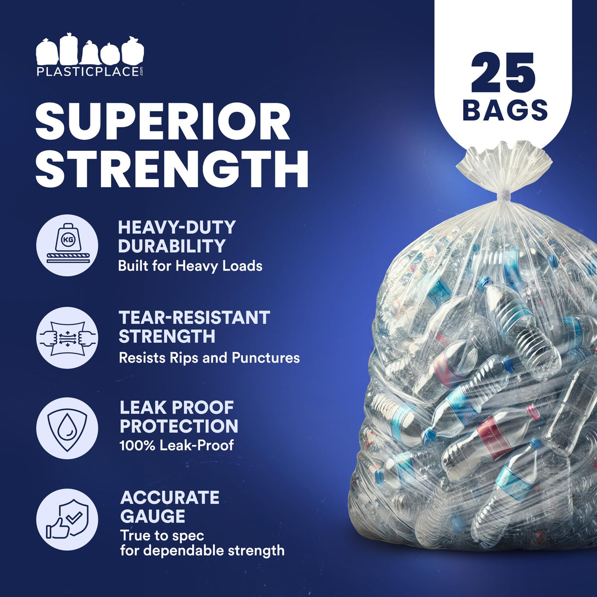95-96 Gallon 2 Mil Clear Heavy Duty Trash Bags 25 Count Q3332