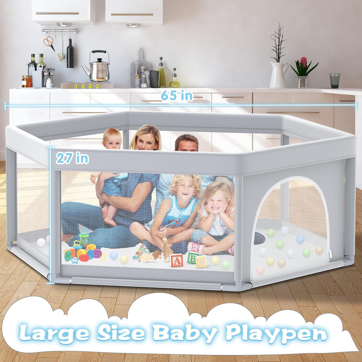 65x65 Inch Hexagonal Baby Playpen L608