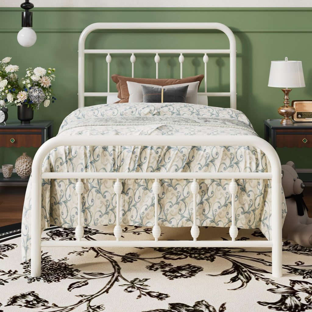 Twin Metal Bed Frame with Victorian Iron-Art Headboard T89137