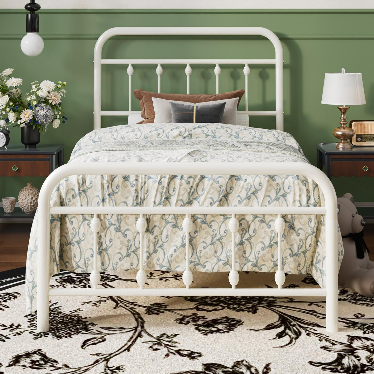 Twin Metal Bed Frame with Victorian Iron-Art Headboard T89137