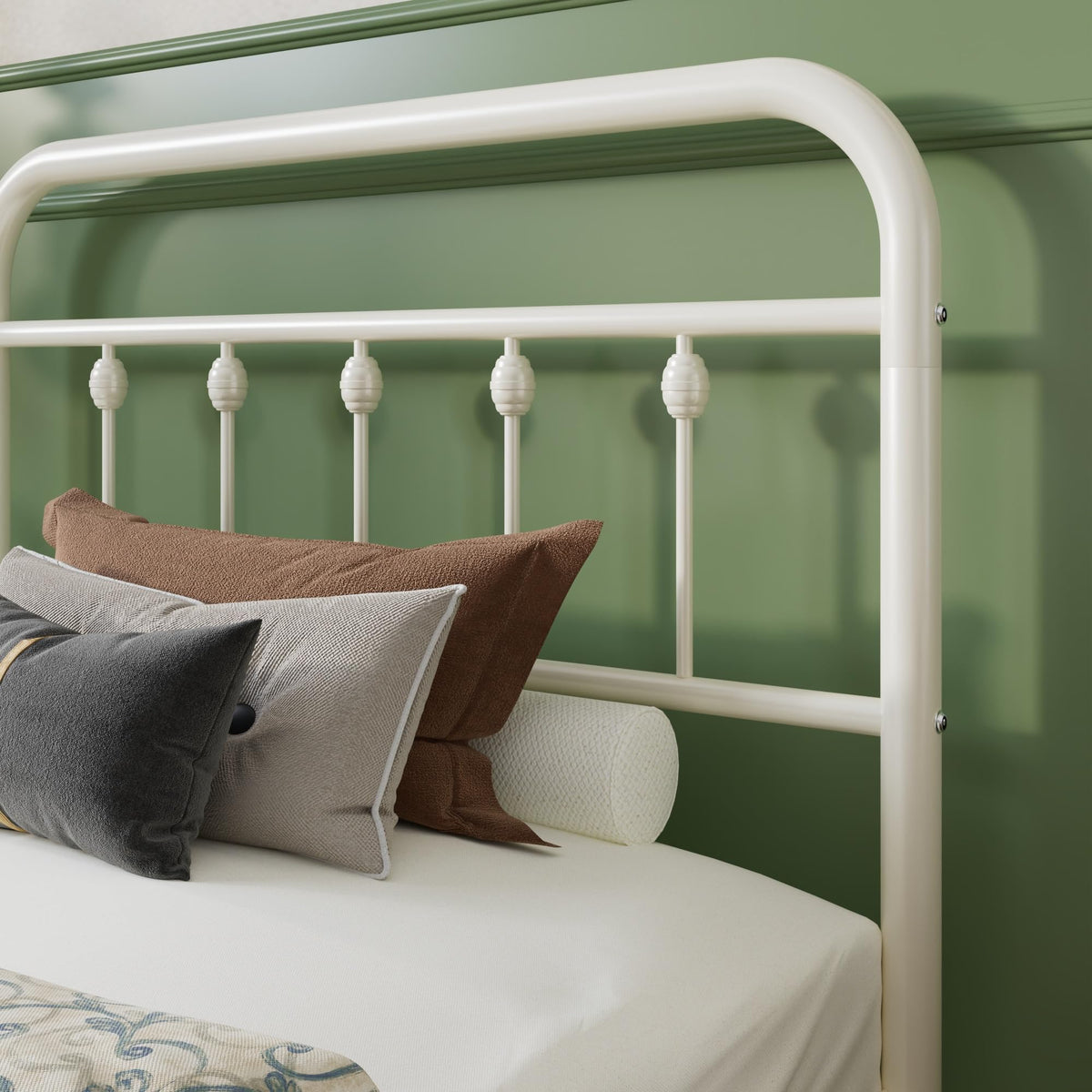 Twin Metal Bed Frame with Victorian Iron-Art Headboard T89137