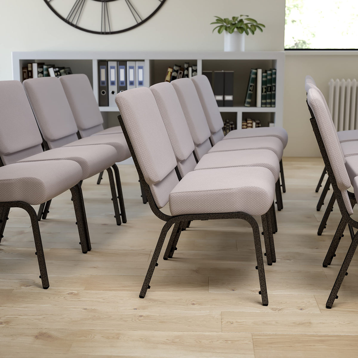 Gray Dot Fabric Stacking Church Chair I752