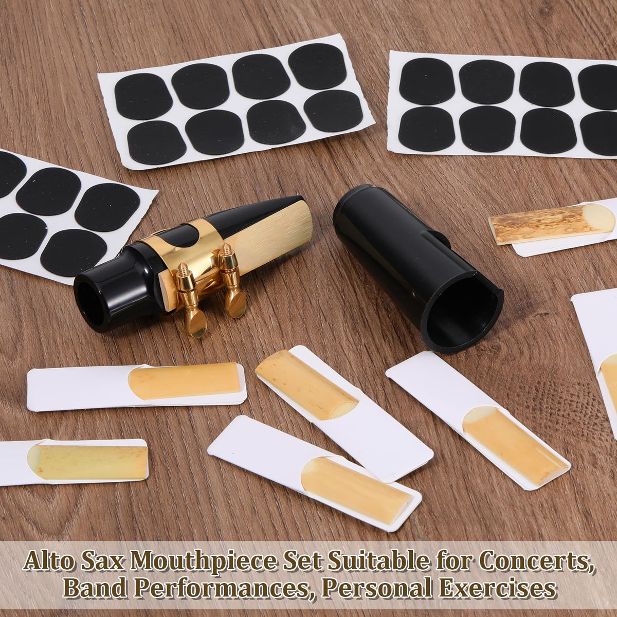 Alto Saxophone Mouthpiece Kit with Ligature, Cap, 21 Reeds, Pads and Storage Case Y43735