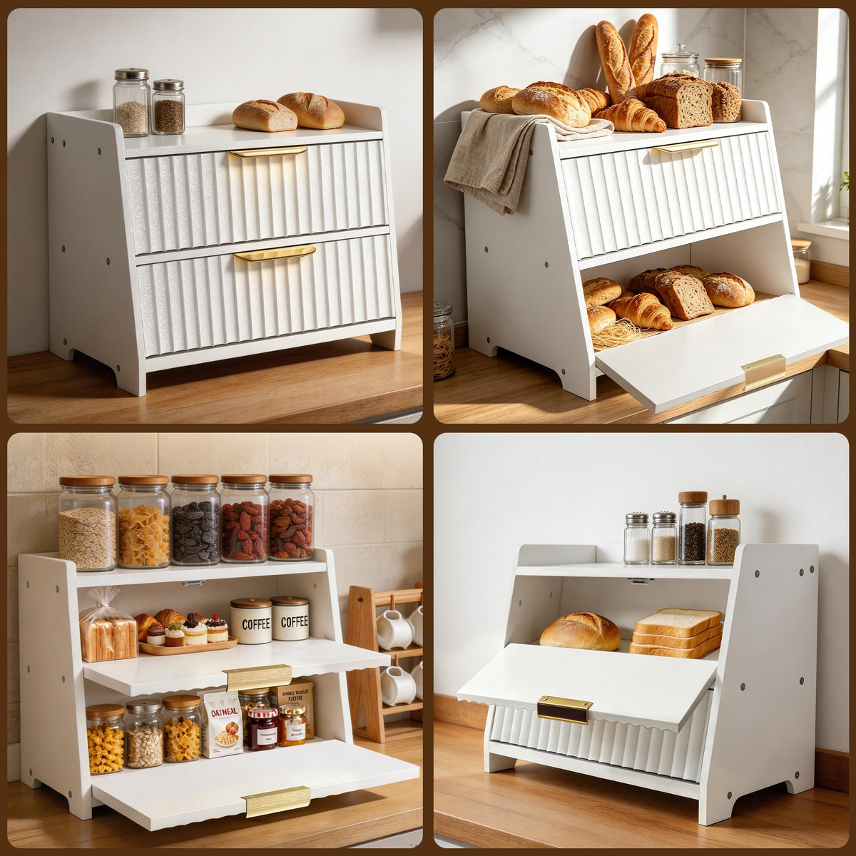White Double Layer Wooden Bread Box Q815