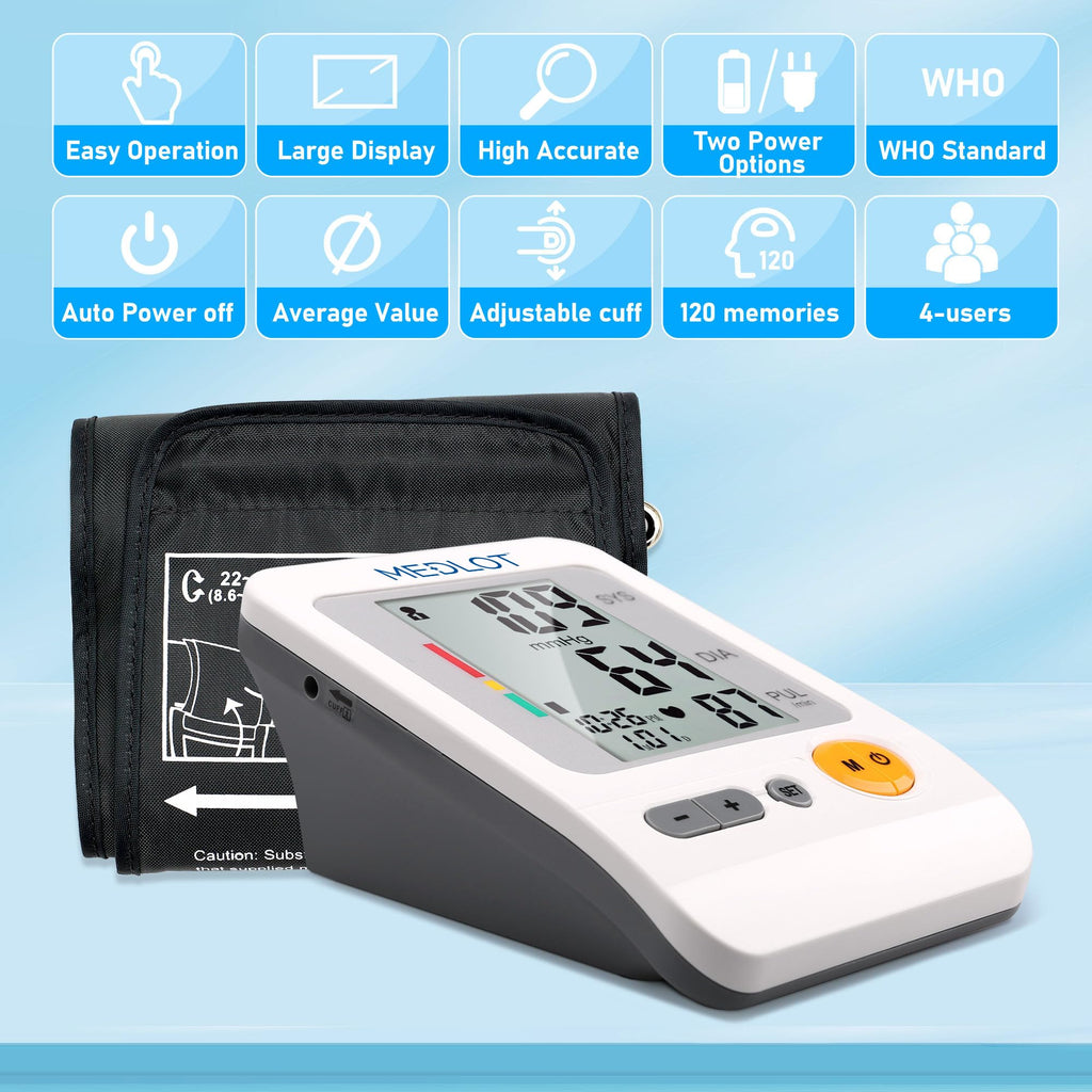 Blood Pressure Monitor Upper Arm Large Cuff 8.6-16.5” Digital BP Gauge 4 User 120 Readings Memory Large LCD Display H8015
