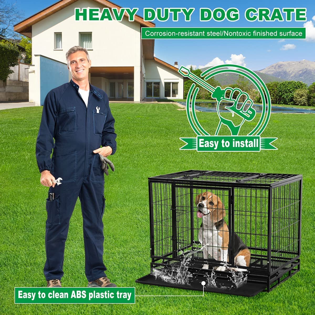 48 inch XXL Heavy Duty Dog Kennel with Wheels A5792