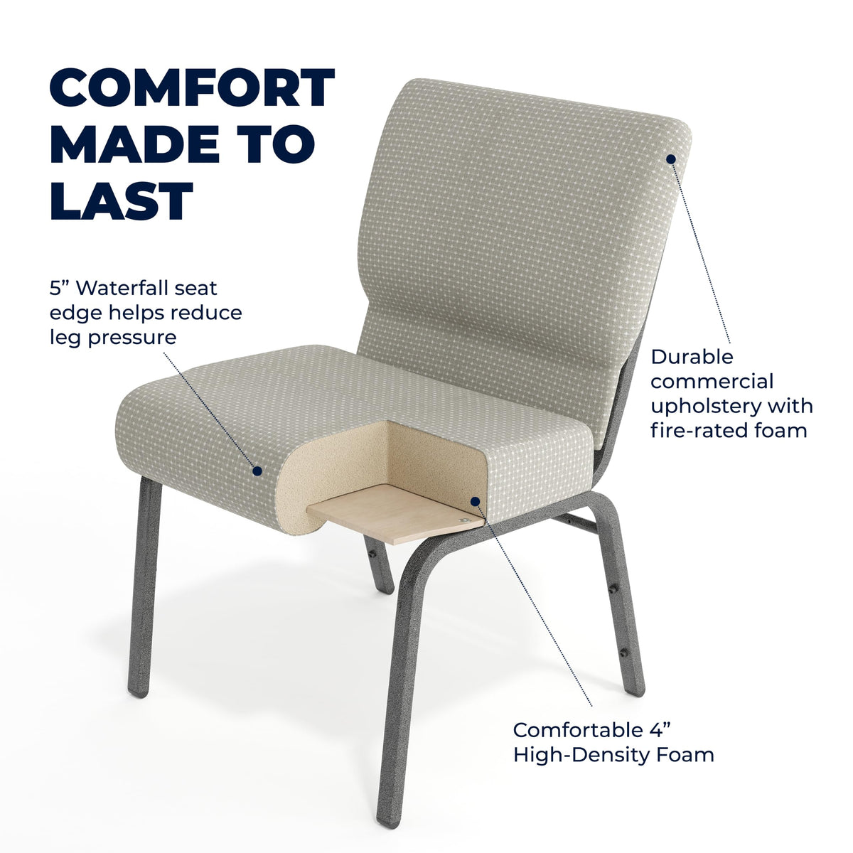 Gray Dot Fabric Stacking Church Chair I752
