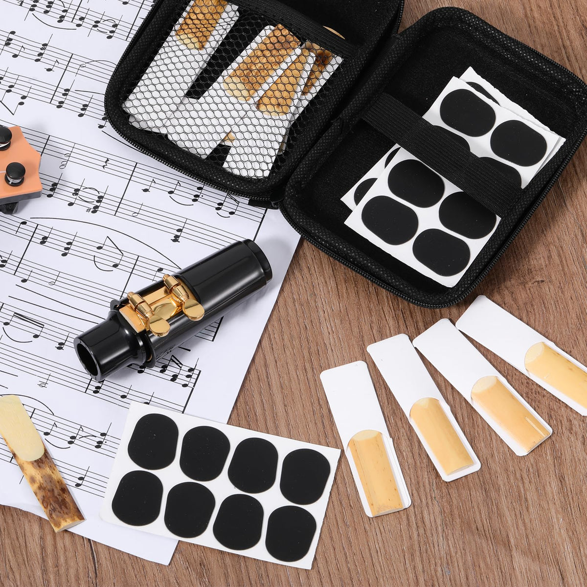 Alto Saxophone Mouthpiece Kit with Ligature, Cap, 21 Reeds, Pads and Storage Case Y43735