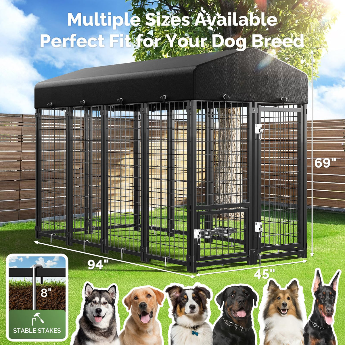 8x4x6FT Outdoor Dog Kennel with Doggy Door M72078