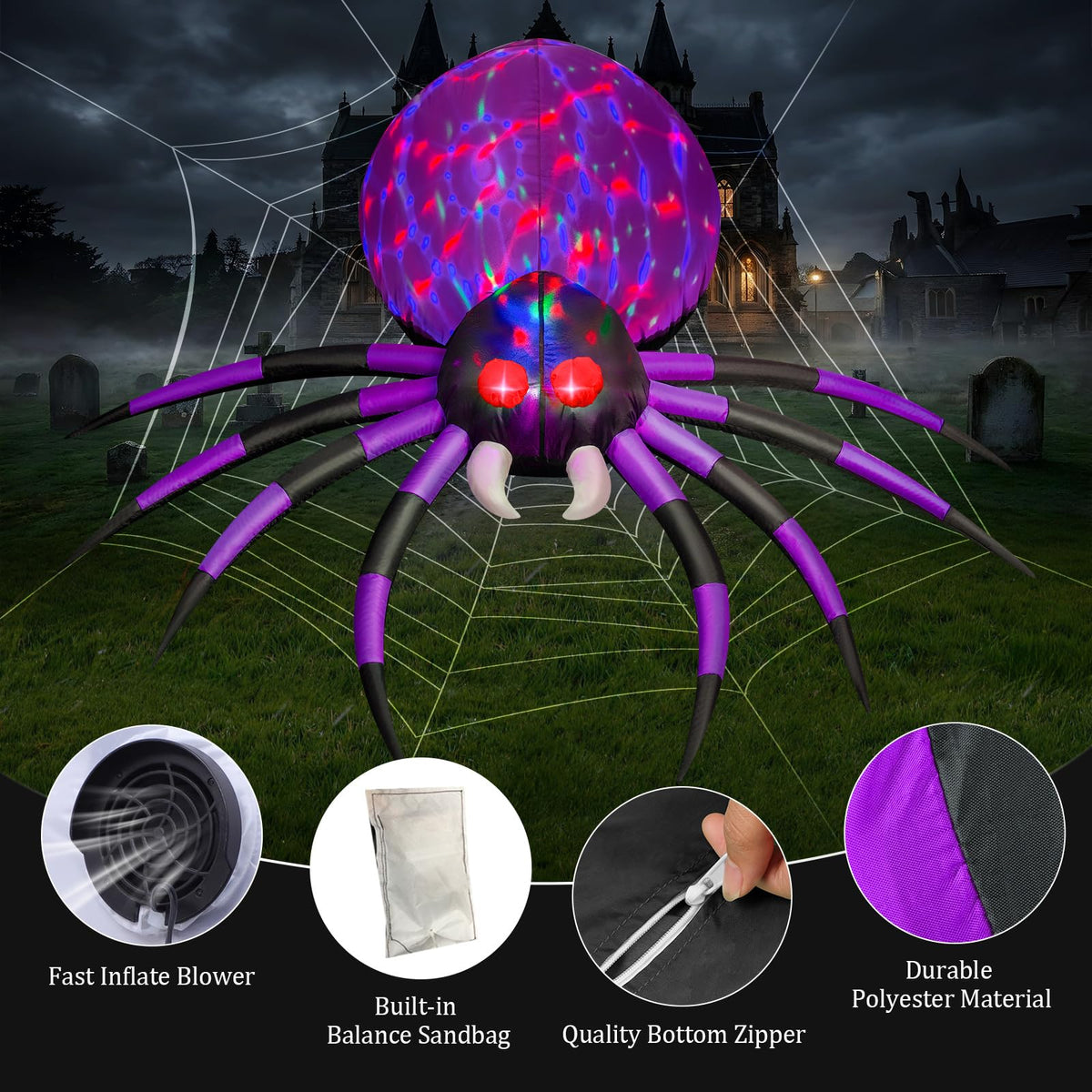 6 FT Inflatable Spider Outdoor Decoration with LED Lights Y430113