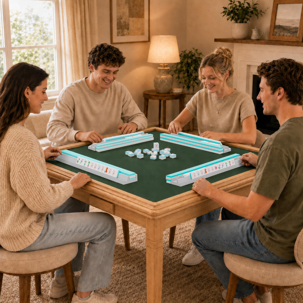 White Scalloped Wooden Mahjong Racks with Pushers Set of 4 T664432