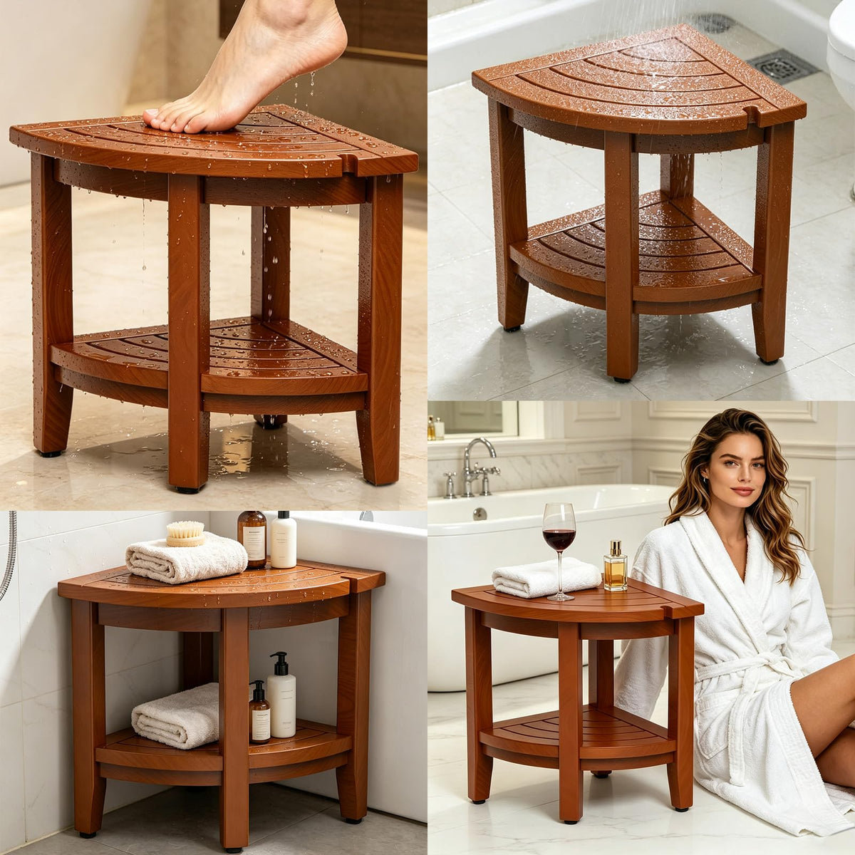 Teak Corner Shower Bench Stool M21753