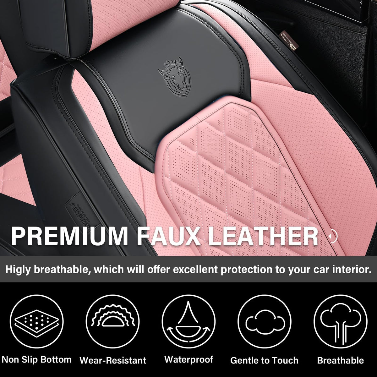 Waterproof Faux Leather Pink & Black Car Seat Covers Full Set B9657