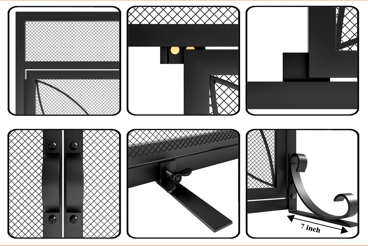 Black Metal Fireplace Screen Magnetic Doors P5102