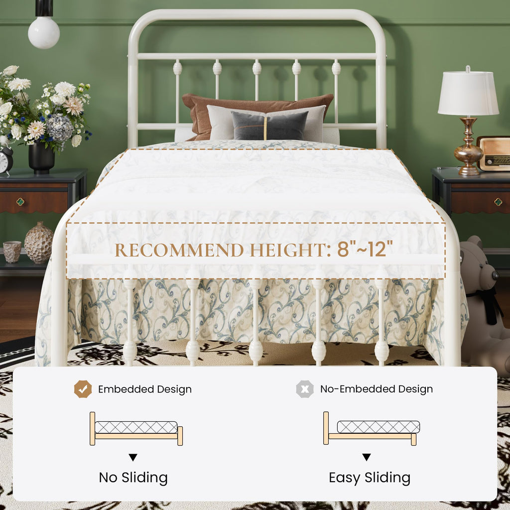 Twin Metal Bed Frame with Victorian Iron-Art Headboard T89137