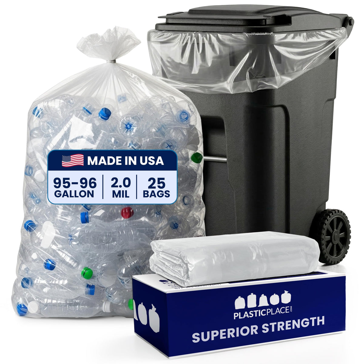 95-96 Gallon 2 Mil Clear Heavy Duty Trash Bags 25 Count Q3332
