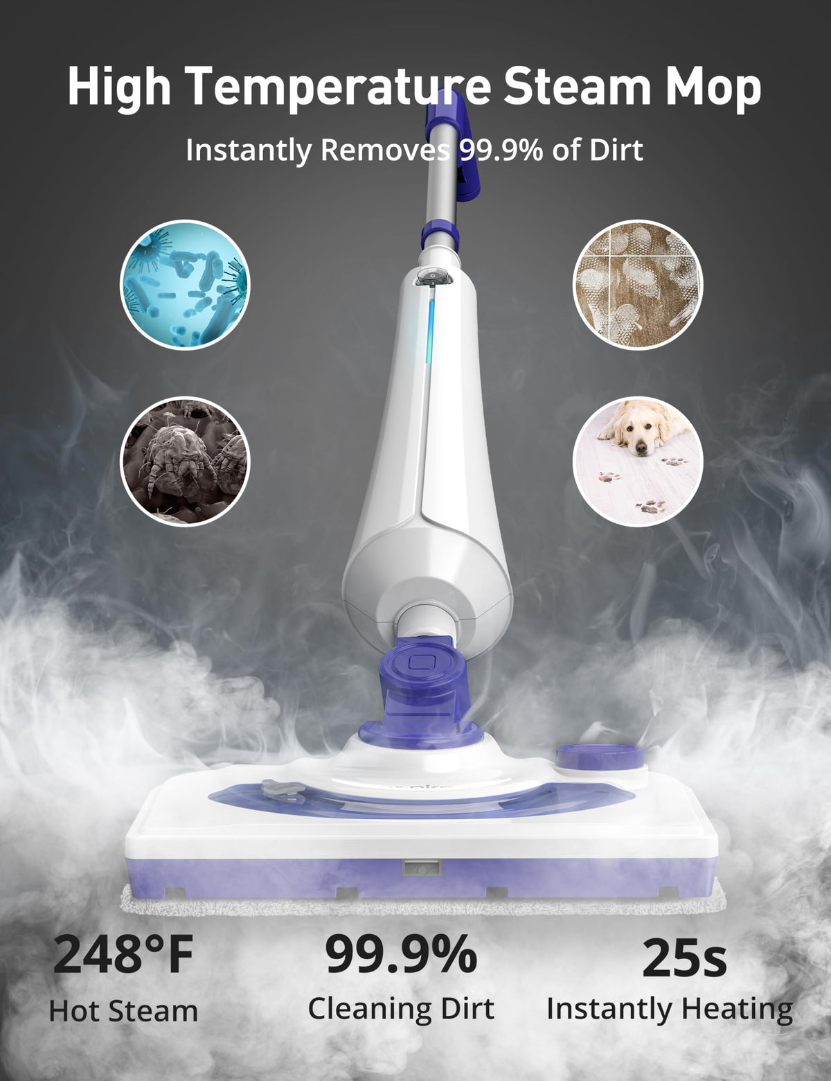 1300W Steam Mop Cleaner with 2 Washable Pads V647