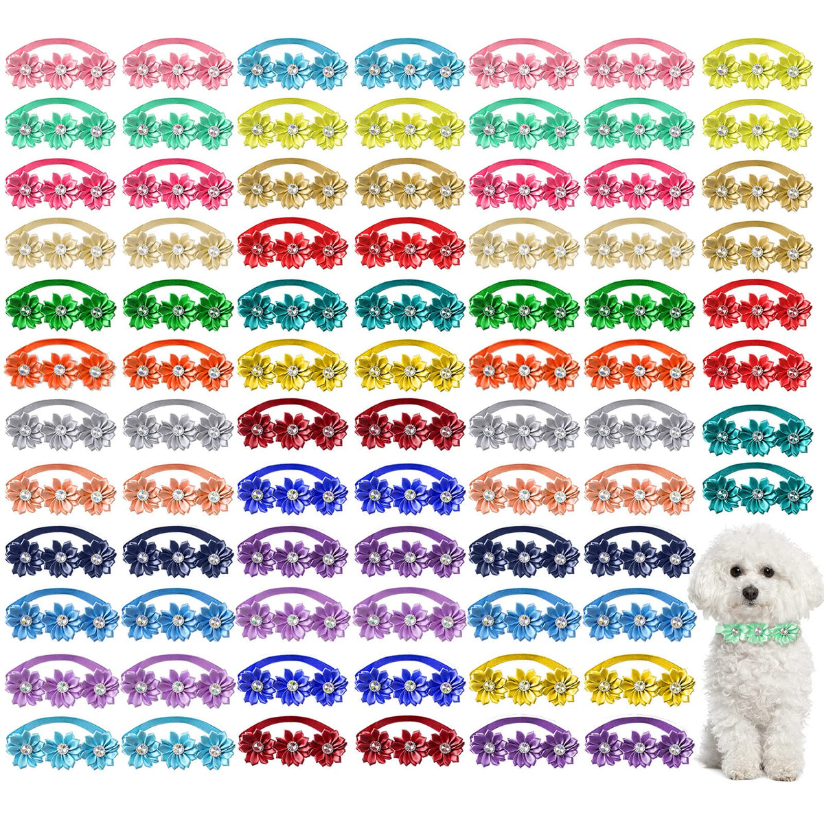 80 Pcs Dog Bowtie Flower Collar Adjustable W496305