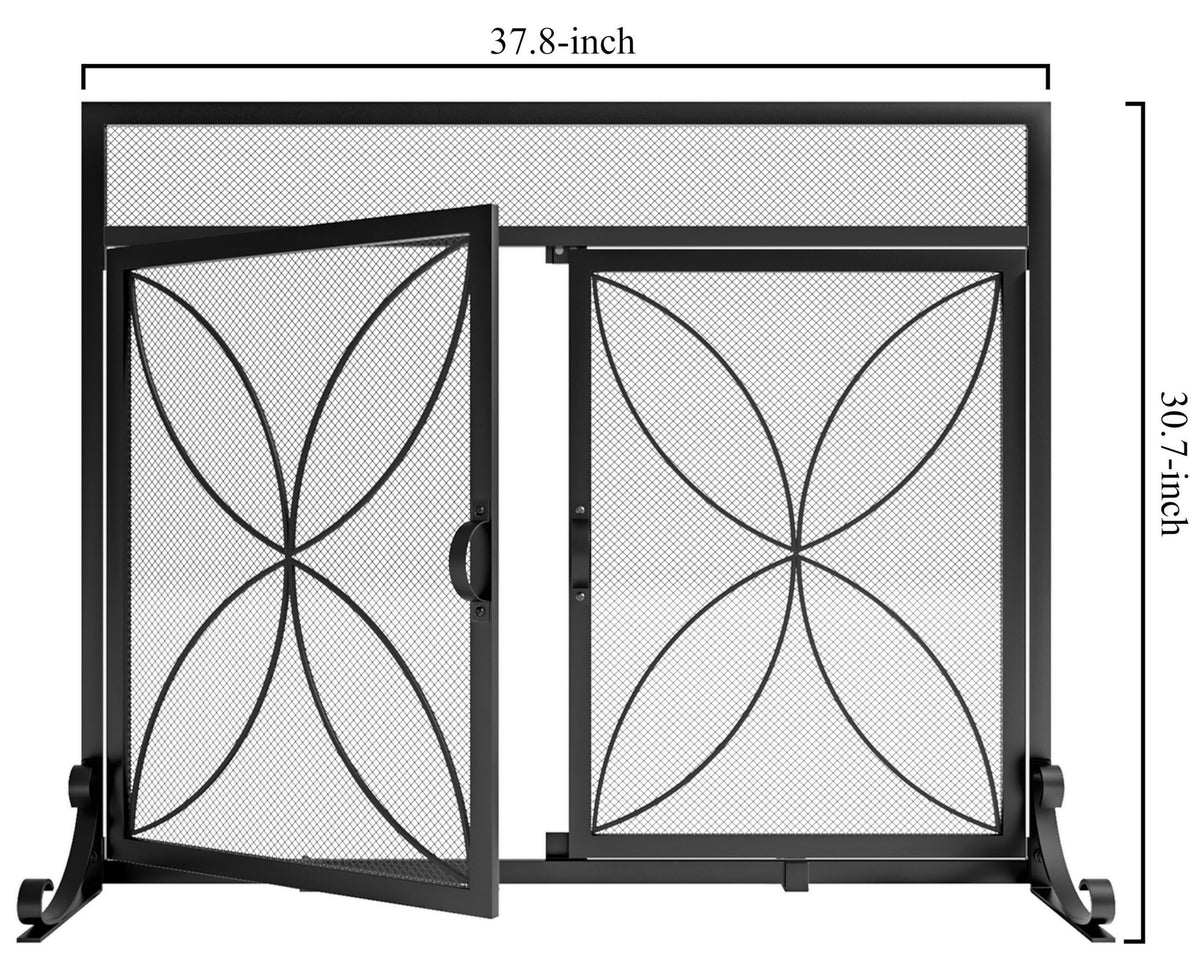 Black Metal Fireplace Screen Magnetic Doors P5102