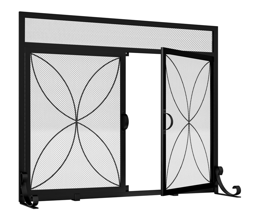 Black Metal Fireplace Screen Magnetic Doors P5102