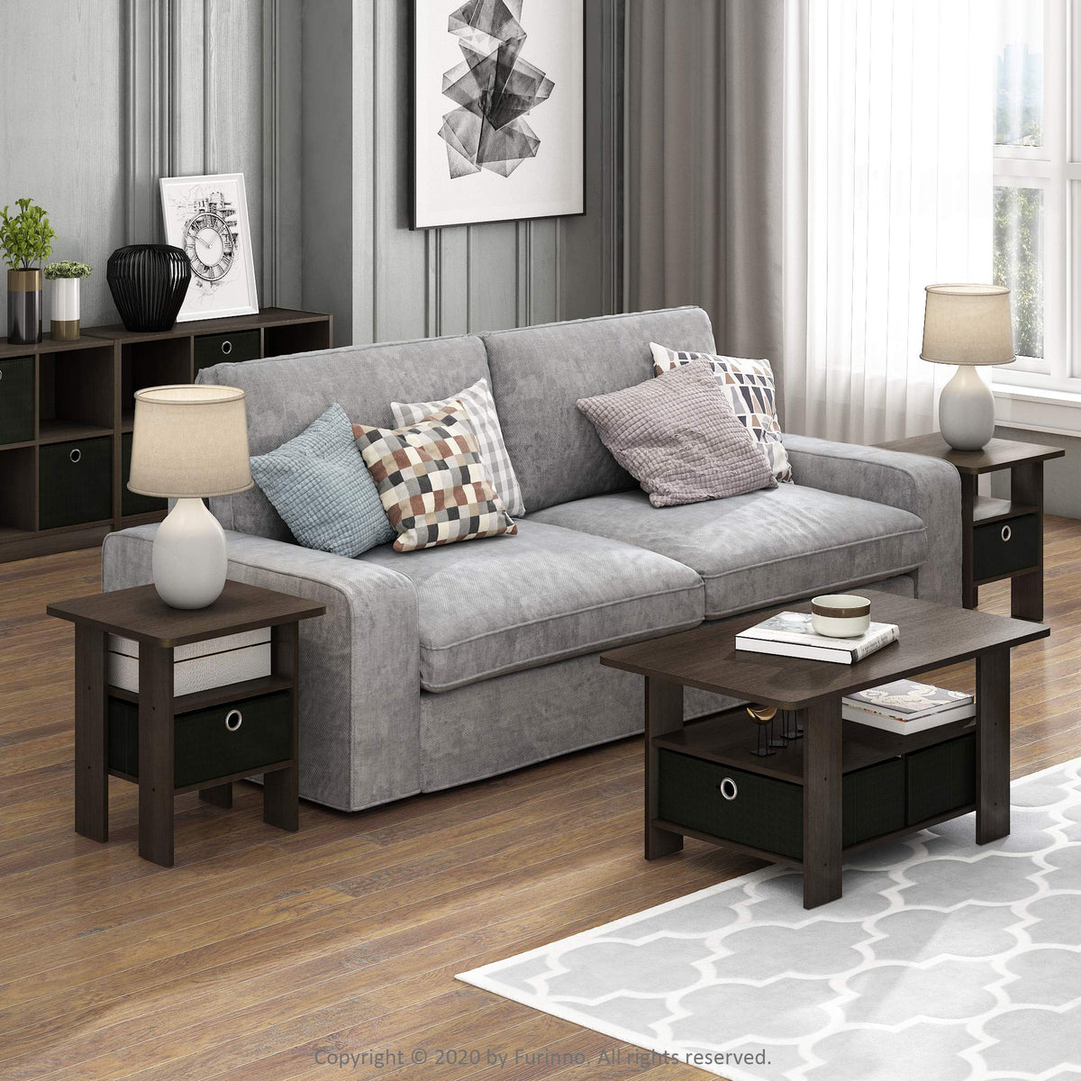 Brown 3-Tier Square Side Table Set of 2 S4651