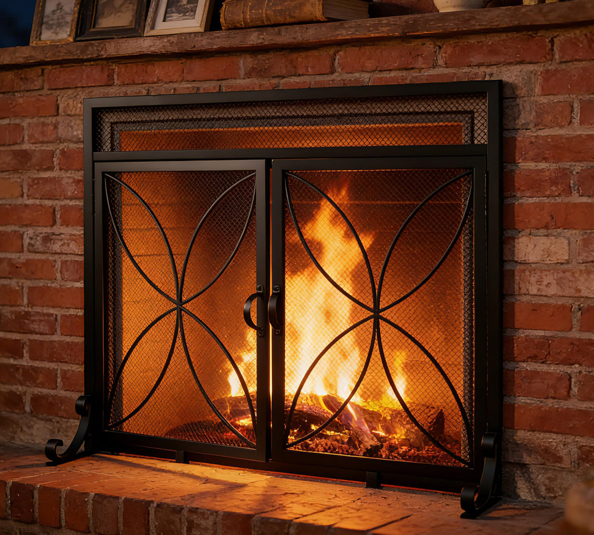 Black Metal Fireplace Screen Magnetic Doors P5102