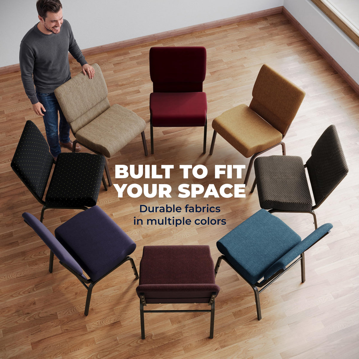 Gray Dot Fabric Stacking Church Chair I752