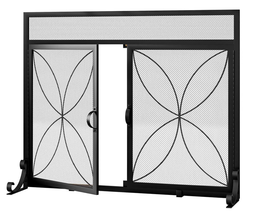 Black Metal Fireplace Screen Magnetic Doors P5102
