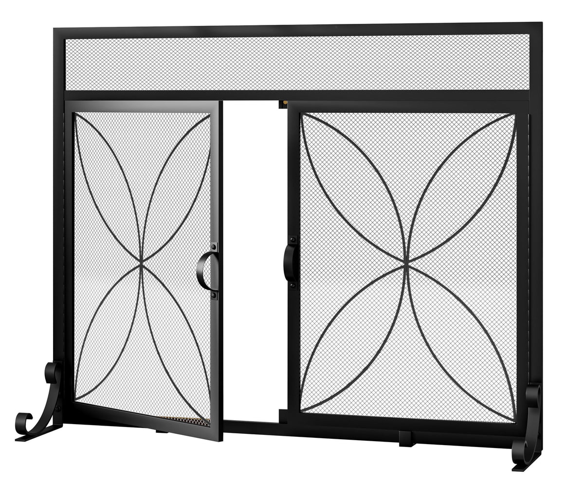 Black Metal Fireplace Screen Magnetic Doors P5102