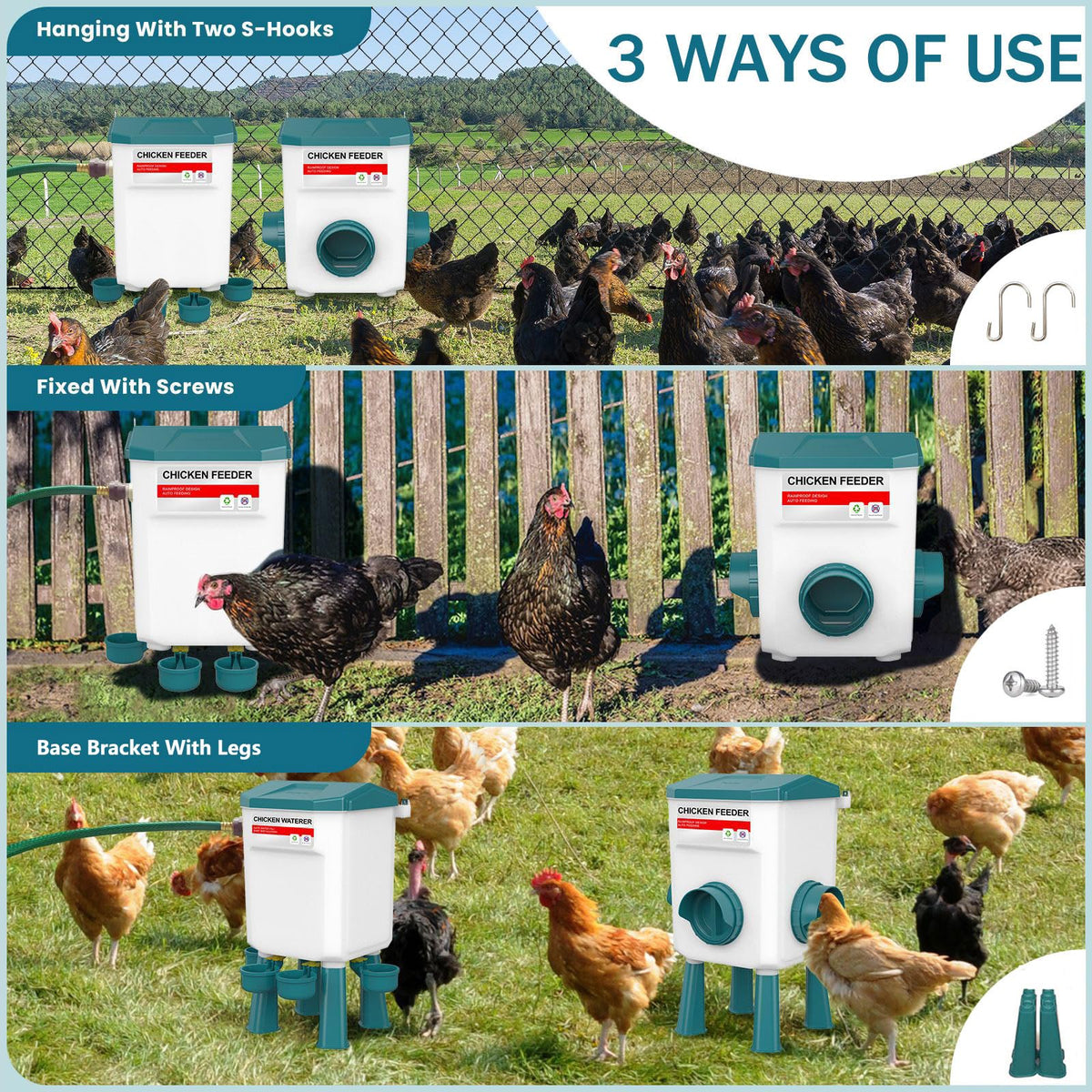 Automatic Chicken Waterer & No Waste Feeder Kits, 3 Gallon E47542