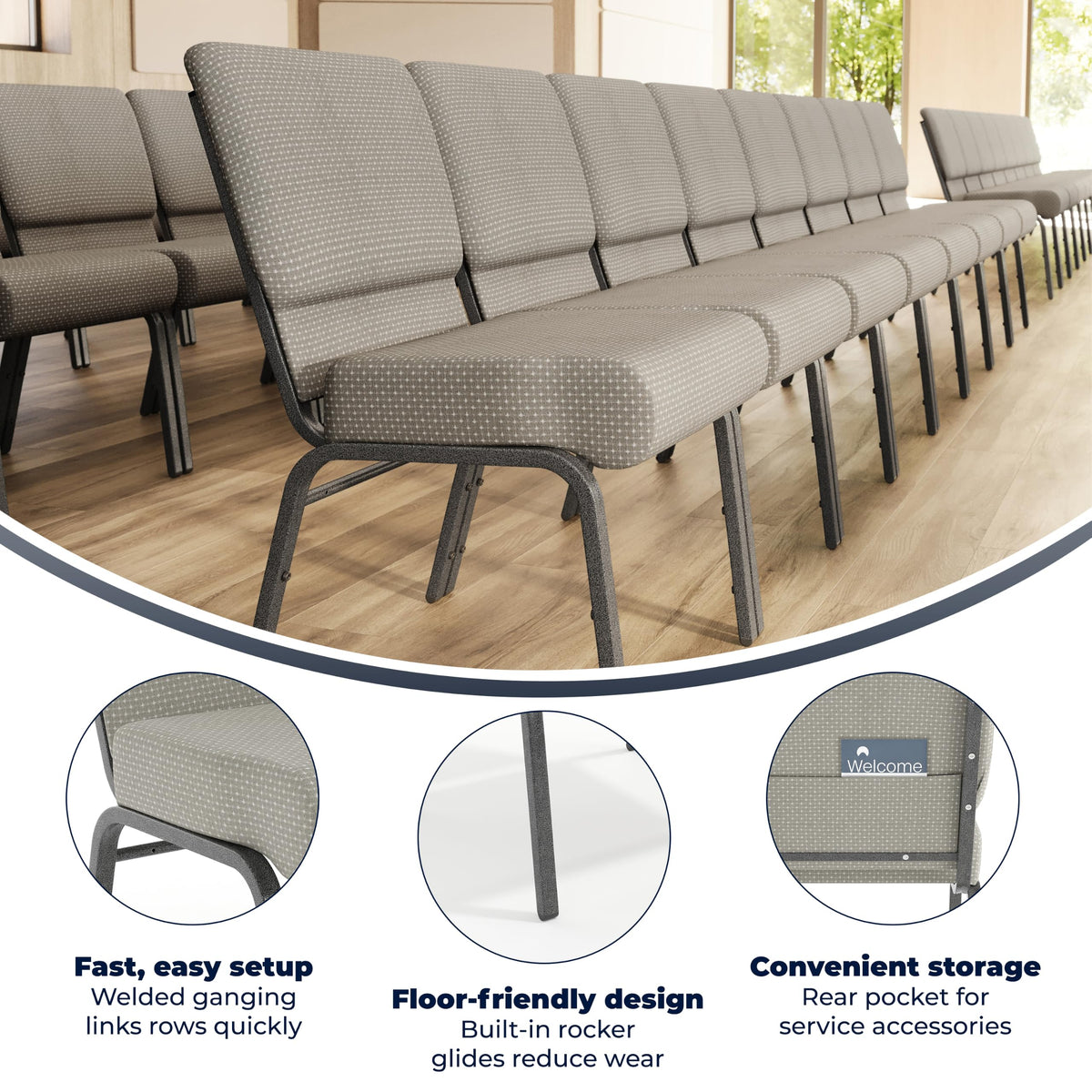 Gray Dot Fabric Stacking Church Chair I752