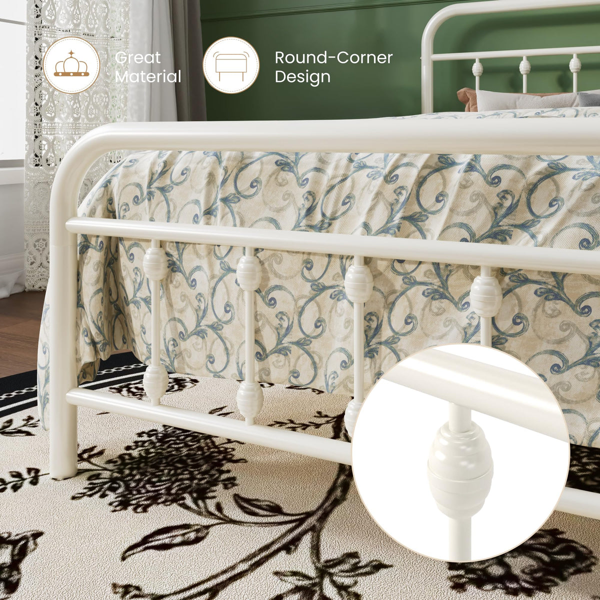 Twin Metal Bed Frame with Victorian Iron-Art Headboard T89137