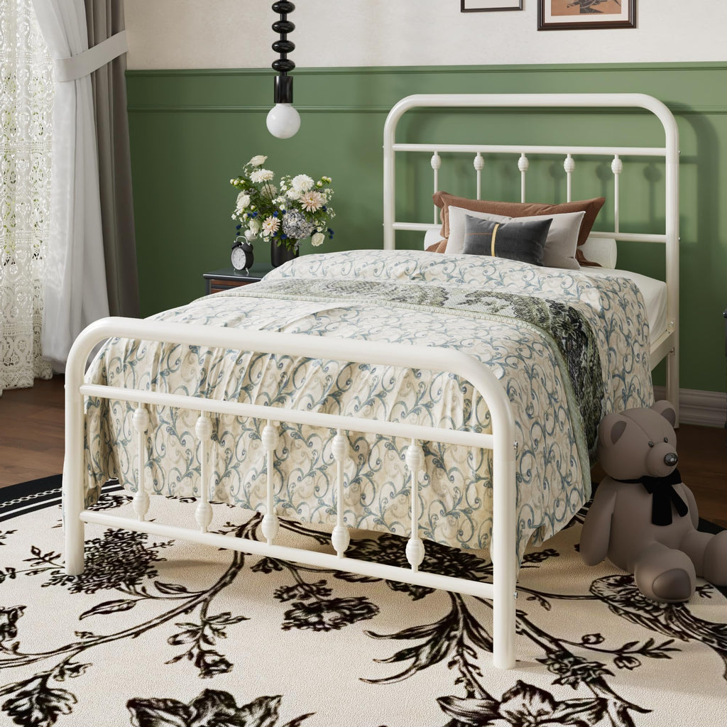 Twin Metal Bed Frame with Victorian Iron-Art Headboard T89137